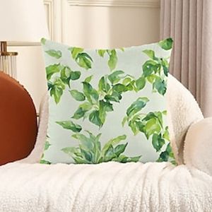 4PCS Green Leaf Throw Pillow Spring Toss Pillows Cover Soft Square Cushion Case Pillowcase for Bedroom Livingroom Sofa Couch Chair miniinthebox