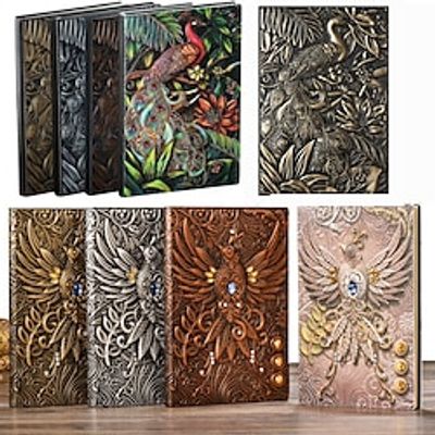 8 Types Embossed Leather Journal Diary Business Notebook  Agenda Antique Handmade Relief Notebook Phoenix Immortal Bird Travel Notebook Agenda Book Gift for Friends Size A5 (8.4x5x0.7 Inches) Lightinthebox