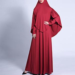 Women's Swing Dress Maxi long Dress Green Black Purple Wine Khaki Long Sleeve Solid Color Ruched Zipper Spring Summer Crew Neck Elegant Muslim Ramadan Linen S M L XL XXL Lightinthebox