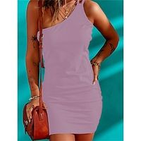 Women's Casual Dress Sheath Dress Summer Dress Plain Backless Ribbed One Shoulder Mini Dress Fashion Classic Street Daily Sleeveless Slim Purple Dark Gray Gray Summer Spring S M L XL XXL Lightinthebox - thumbnail