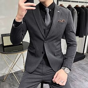 Black Light Grey Dark Gray Men's Party  Evening Prom Suits 3 Piece Solid Colored Tailored Fit Single Breasted Two-buttons 2022 Lightinthebox