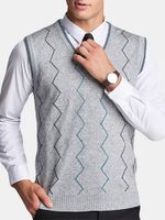 Mens Woolen Striped Pullover V-neck Vests