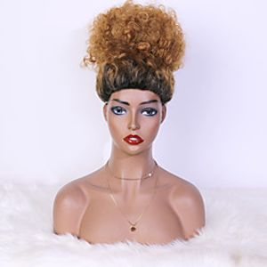 Synthetic Lace Wig Bouncy Curl Style 4 inch Brown With Bangs 4x13 Closure Wig Women's Wig Light Brown  Short Lightinthebox