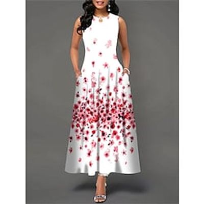 Women's Casual Dress Swing Dress Long Dress Maxi Dress Black White Pink Sleeveless Graphic Pocket Summer Spring Crew Neck Fashion 2023 S M L XL 2XL 3XL 4XL 5XL miniinthebox
