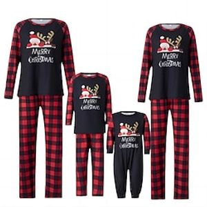 Family Christmas Pajamas Cartoon Letter Home Black Long Sleeve Mommy And Me Outfits Daily Matching Outfits Lightinthebox