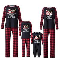 Family Christmas Pajamas Cartoon Letter Home Black Long Sleeve Mommy And Me Outfits Daily Matching Outfits Lightinthebox - thumbnail