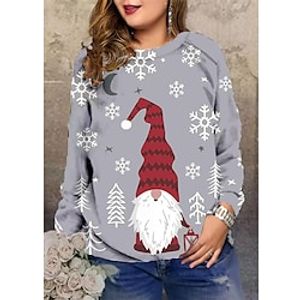 Women's Plus Size Christmas Tops Pullover Sweatshirt Graphic Santa Claus Long Sleeve Crewneck Streetwear Daily Polyester Winter Fall Red Gray / Sunflower miniinthebox