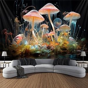 Blacklight Tapestry UV Reactive Glow in the Dark Mushrooms Trippy Misty Nature Landscape Hanging Tapestry Wall Art Mural for Living Room Bedroom Lightinthebox