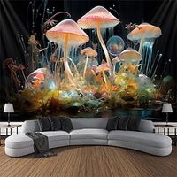 Blacklight Tapestry UV Reactive Glow in the Dark Mushrooms Trippy Misty Nature Landscape Hanging Tapestry Wall Art Mural for Living Room Bedroom Lightinthebox - thumbnail