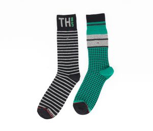 Mens 2 Pairs Houndstooth/Stripe Dress Socks  Green/Black