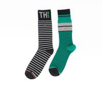 Mens 2 Pairs Houndstooth/Stripe Dress Socks  Green/Black - thumbnail
