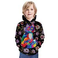 Kids Boys' Hoodie  Sweatshirt Long Sleeve Cat 3D Print Floral Animal Print Black Children Tops Summer Active Daily Wear Regular Fit 3-13 Years Lightinthebox - thumbnail