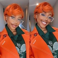 Human Hair Wig Short Natural Straight Pixie Cut Orange Adjustable Natural Hairline For Black Women Machine Made Capless Brazilian Hair Women's Auburn 6 inch Daily Wear Party Evening Lightinthebox
