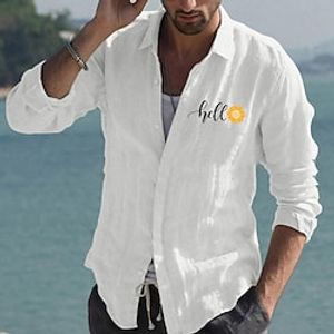 Men's Shirt Hot Stamping Graphic Sun Letter Turndown Street Casual Button-Down Print Long Sleeve Tops Designer Casual Fashion Big and Tall White Black  Summer Lightinthebox