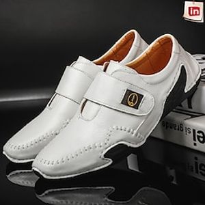 Men's Casual Shoes Moccasin Comfort Shoes Casual Daily Cowhide Breathable Sand color Black White Summer Lightinthebox