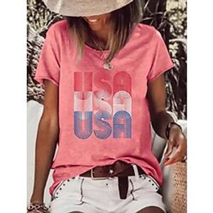 cross-border foreign trade women's clothing usa three-color line printing european and american casual loose round neck pullover short-sleeved women's t-shirt Lightinthebox