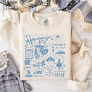 Women's Taylor Swift 1989 Sweatshirt Gift For A Swiftie Sweatshirt Pullover Cotton Letter Active Sportswear Print White Pink Beige Casual Sports Round Neck Long Sleeve Micro-elastic Fall  Winter Lightinthebox