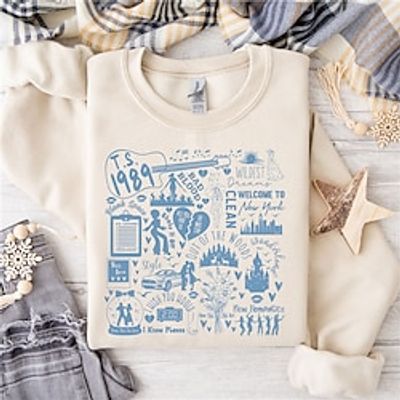 Women's Taylor Swift 1989 Sweatshirt Gift For A Swiftie Sweatshirt Pullover Cotton Letter Active Sportswear Print White Pink Beige Casual Sports Round Neck Long Sleeve Micro-elastic Fall  Winter Lightinthebox