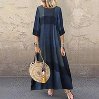 Women's Swing Dress Maxi long Dress khaki Red Dark Blue 3/4 Length Sleeve Color Block Print Spring Summer Round Neck Casual Vintage Loose Holiday 2021 S M L XL XXL 3XL 4XL 5XL miniinthebox - thumbnail
