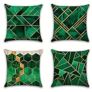 1PC Green Geometric Double Side Pillow Cover Soft Decorative Square Cushion Case Pillowcase for Bedroom Livingroom Sofa Couch Chair miniinthebox