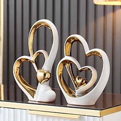 Double Heart Porcelain Decor for Living Room, Entryway, Coffee Table, and Shelves - Perfect Anniversary and Father's Day Gift for Couples and Lovers - Modern and Decorative Home Decor Lightinthebox