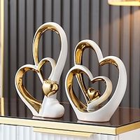 Double Heart Porcelain Decor for Living Room, Entryway, Coffee Table, and Shelves - Perfect Anniversary and Father's Day Gift for Couples and Lovers - Modern and Decorative Home Decor Lightinthebox - thumbnail
