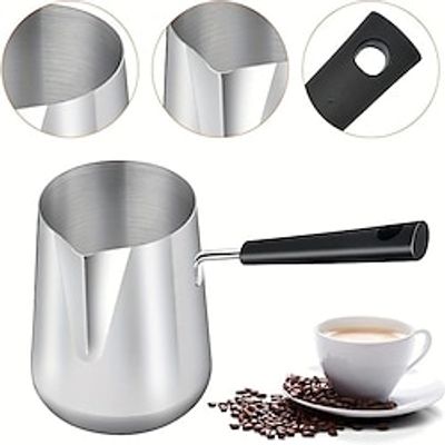 1pc Stainless Steel Coffee Maker Turkish Coffee Pot, 350ML 600ML 900ML Milk And Butter Warming Pot, Stainless Steel Butter Warmer With Pour Spout And Anti-scald Handle, Butter Melting Pot For Coffee. Lightinthebox