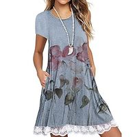 Women's Casual Dress Light Blue Short Sleeve Floral Print Spring Summer Crew Neck 2022 S M L XL 2XL 3XL 4XL 5XL miniinthebox - thumbnail