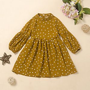 Kids Little Girls' Dress Polka Dot Print Yellow Long Sleeve Basic Streetwear Dresses Summer Regular Fit 2-6 Years miniinthebox