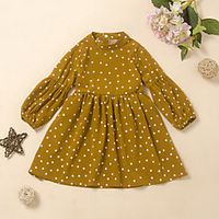 Kids Little Girls' Dress Polka Dot Print Yellow Long Sleeve Basic Streetwear Dresses Summer Regular Fit 2-6 Years miniinthebox - thumbnail