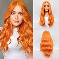 Cosplay Costume Wig Synthetic Wig Natural Wave Middle Part Wig 26 inch Orange Synthetic Hair Women's Orange Lightinthebox