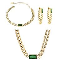 Noble and Elegant Green Crystal Women's Necklace Set Stainless Steel Thick Chain Necklace Earrings Bracelets Jewelry Gift Set 3 Pieces Lightinthebox - thumbnail