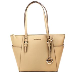 Michael Kors Charlotte Camel Large Leather Top Zip Tote Bag Purse - 86797