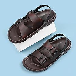 Men's Sandals Casual Beach Outdoor Daily PU Comfortable Loafer Black Brown Summer Lightinthebox