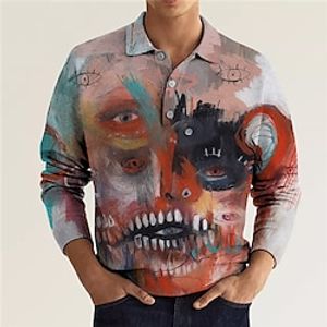 Men's Polo Shirt Golf Shirt Abstract Graphic Prints Graffiti Turndown Pink Gray 3D Print Outdoor Street Long Sleeve Button-Down Print Clothing Apparel Fashion Designer Casual Soft Lightinthebox