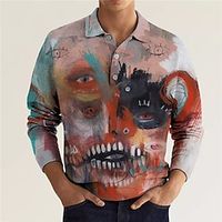 Men's Polo Shirt Golf Shirt Abstract Graphic Prints Graffiti Turndown Pink Gray 3D Print Outdoor Street Long Sleeve Button-Down Print Clothing Apparel Fashion Designer Casual Soft Lightinthebox - thumbnail