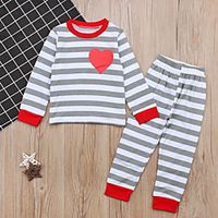 Kids Girls' Valentines Pajamas Long Sleeve Gray Graphic Heart Stripe Indoor Adorable Cute Long 3-8 Years Lightinthebox - thumbnail