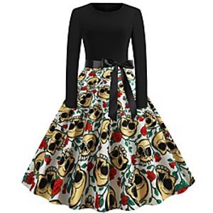 Women's A Line Dress Midi Dress Black Long Sleeve Print Vintage Style Fall Winter Round Neck Vintage 2021 S M L XL XXL miniinthebox