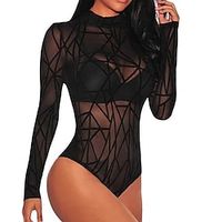 Women's Bodysuit Geometric Turtleneck Streetwear Home Street Regular Fit Long Sleeve Black M L XL Spring miniinthebox - thumbnail