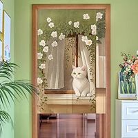 Japanese Noren Curtain Door Cover Doorway Curtain Panel Traditional Floral Cat Painting Door Tapestry Room Divider Curtains for Kitchen Sushi Bathroom Livingroom Bedroom miniinthebox