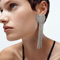 Women's Hoop Earrings Tassel Fringe Heart Precious Statement Imitation Diamond Earrings Jewelry Silver  Golden For Wedding Party 1 Pair Lightinthebox - thumbnail