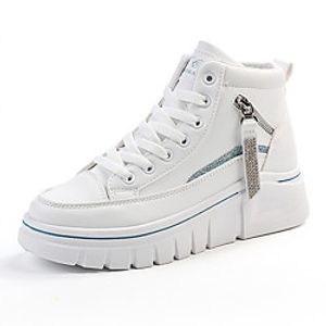 Women's Sneakers Flat Heel Round Toe PU Leather Solid Colored White / Blue White / Silver Pink / White miniinthebox