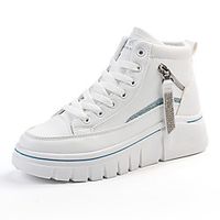 Women's Sneakers Flat Heel Round Toe PU Leather Solid Colored White / Blue White / Silver Pink / White miniinthebox - thumbnail