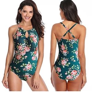 Women's One Piece Swimsuit Swimwear Swimming Surfing Beach Floral Print Swimwear Breathable Lightweight High Elasticity Spandex Terylene Sleeveless Beach Wear Lightinthebox