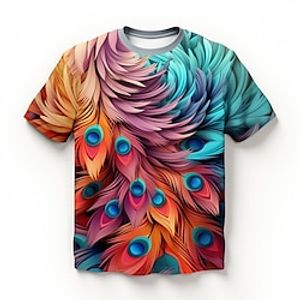 Boys 3D Feathers Tee Shirt Short Sleeve 3D Print Summer Spring Active Sports Fashion Polyester Kids 3-12 Years Crew Neck Outdoor Casual Daily Regular Fit miniinthebox