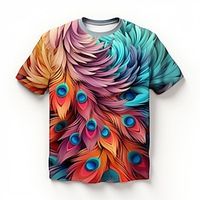 Boys 3D Feathers Tee Shirt Short Sleeve 3D Print Summer Spring Active Sports Fashion Polyester Kids 3-12 Years Crew Neck Outdoor Casual Daily Regular Fit miniinthebox
