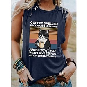 Women's Tank Top Camis Black Wine Navy Blue Cat Letter Print Sleeveless Daily Weekend Streetwear Casual Round Neck Regular S miniinthebox