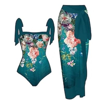 Women's Swimwear One Piece Beach Bottom Normal Swimsuit 2 Piece Printing Tie Dye Floral Black Light Green Blue Dark Green Green Bodysuit Bathing Suits Sports Beach Wear Summer Lightinthebox