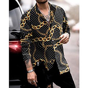 Men's Shirt 3D Print Polka Dot Chains Print Turndown Daily Holiday 3D Print Button-Down Long Sleeve Tops Casual Fashion Breathable Yellow miniinthebox