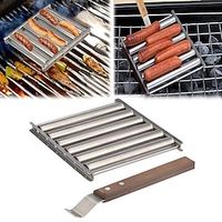 Hot Dog Roller - BBQ Hot Dog Grill Roller Thorough Evenly Cook, 5 Hot Dog 6 Roller Grill Cooker Warmer with Handle, Stainless Steel Sausage Grill Roller Rack for Hot Dog Sausages Lightinthebox - thumbnail